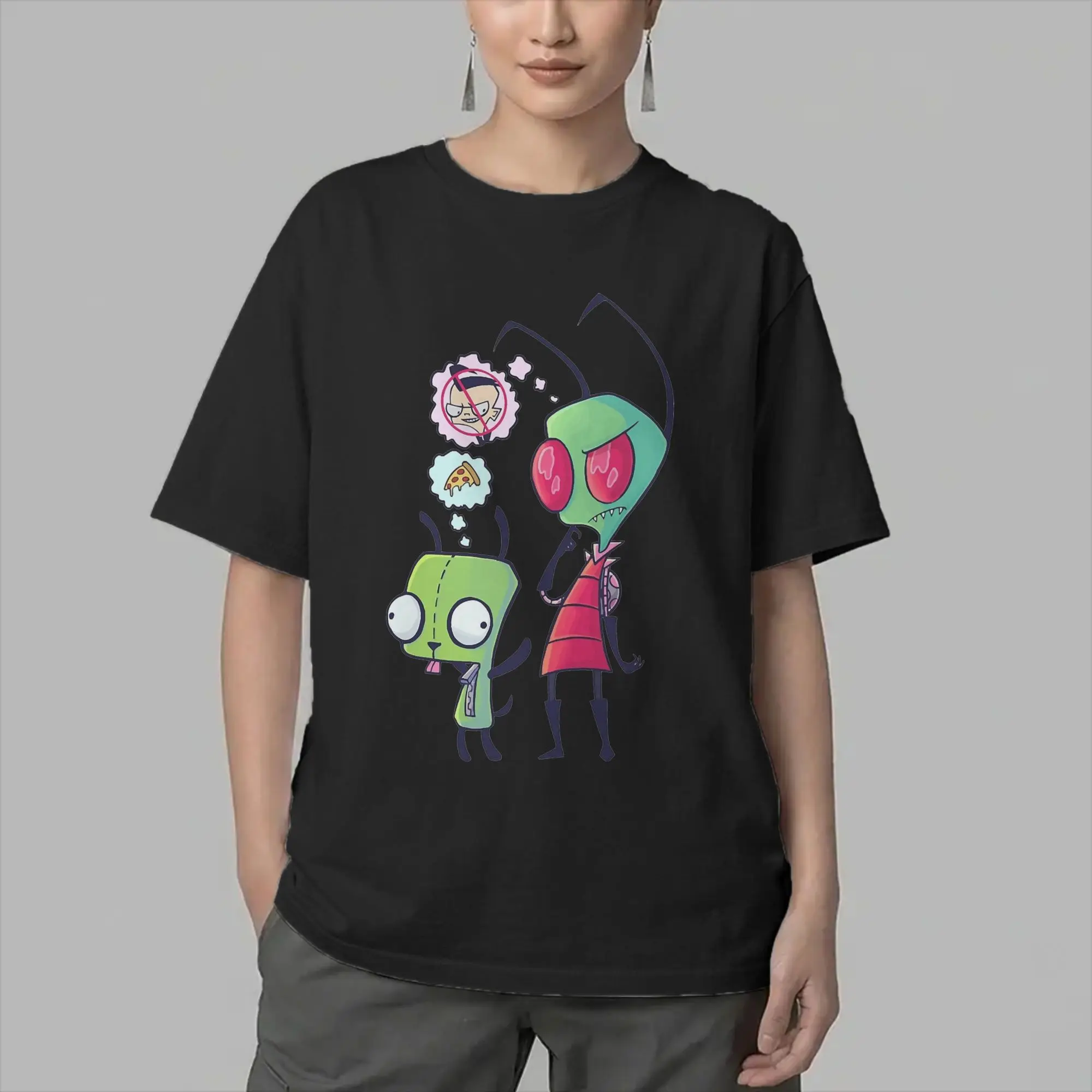 Gir and zim Invaders Zim T-Shirts for Men  Novelty Pure Cotton Tee Shirt Round Neck Short Sleeve T Shirts Plus Size Clothes