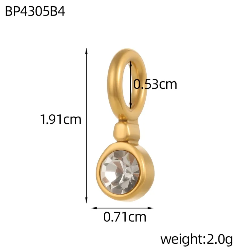 Stainless Steel Round CZ Birthstone Charms Gold Plated Bezel Crystal Pendants Mixed Color DIY Necklace Bracelet Jewelry Supplies