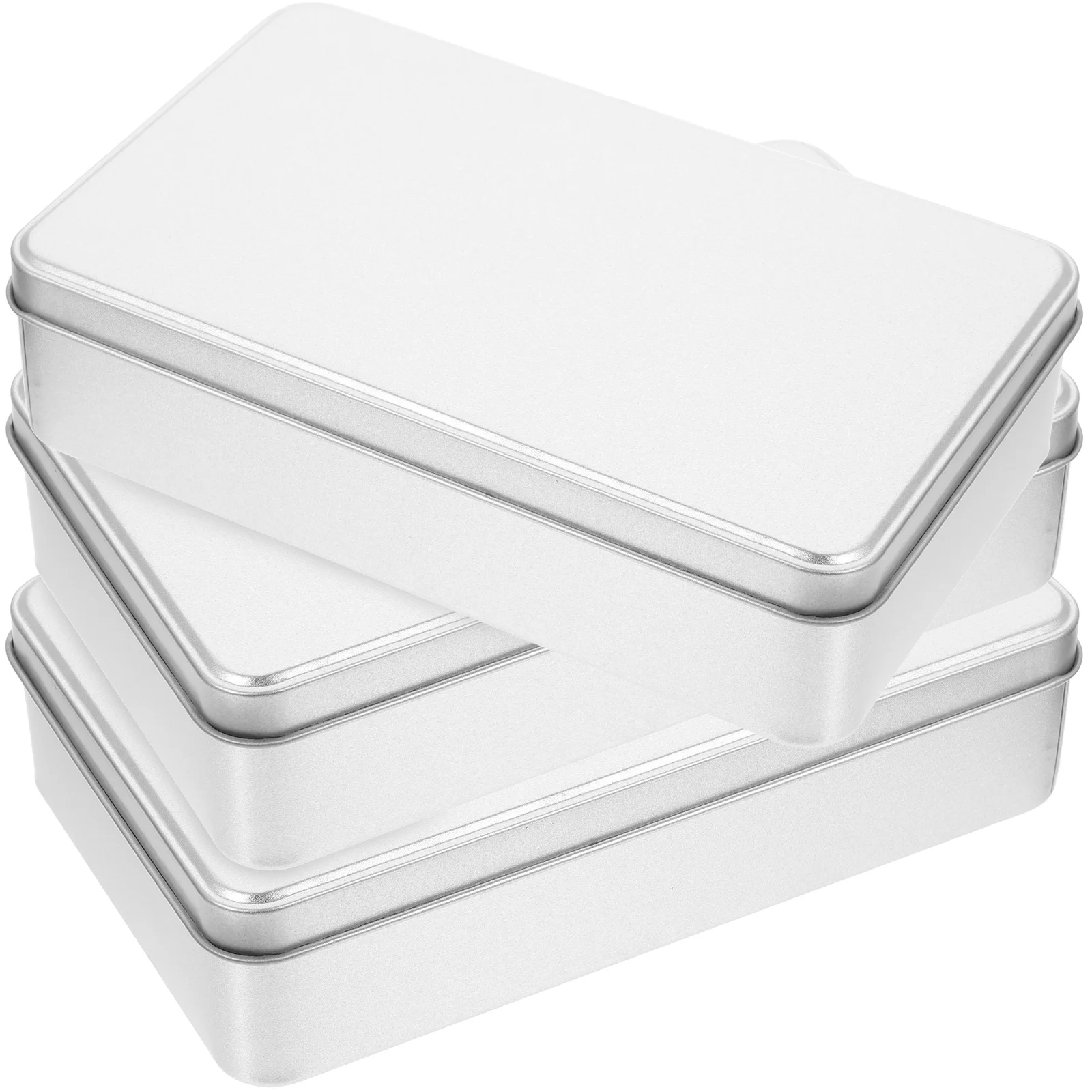

3 Pcs Silver Tinplate Storage Boxes Large Rectangular Containers with Lids for Sweets Gifts Snacks Earrings Rings Dust Proof