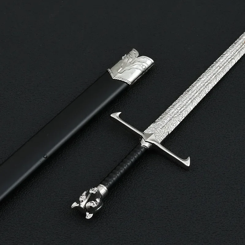 Nuovo 22 centimetri Direwolf Spada In Acciaio Cavaliere Medievale Film Periferico In Metallo Uncut Lama Weapo Modello Ornamento Collezione Artigianato