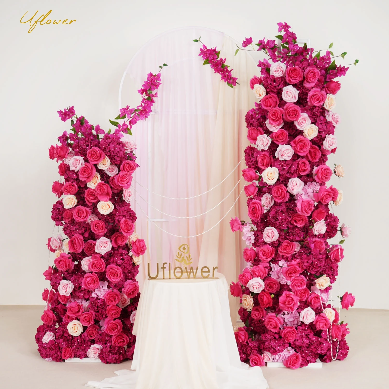 Uflower Purple Pink Rose Wedding Flower Row Arch Cherry Blossom HangFloral Arrangement Backdrop Banquet Event Party Prop Decor