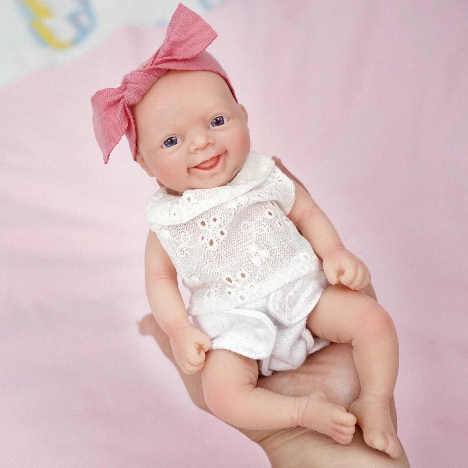 Full Platinum Silicone Realistic Babies Doll, Não-Vinil, Lavável, Lifelike, Mini Reborn Baby Doll, Toy Gift, Minúsculo, 7"