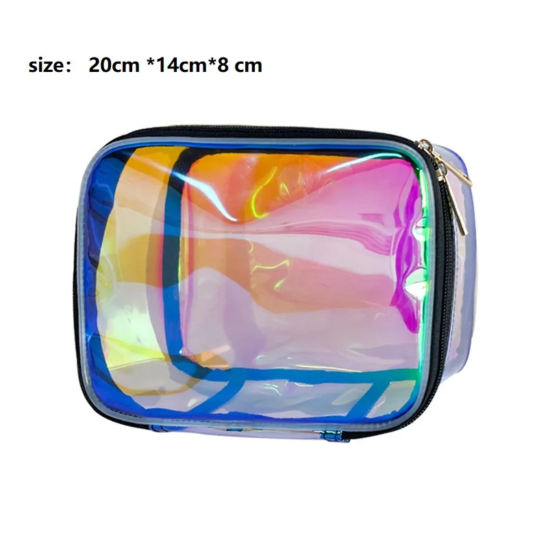 New Arrival Clear Holographic iridescent Cosmetic Bags  Transparent Holographic Waterproof Travel Toiletry Bag