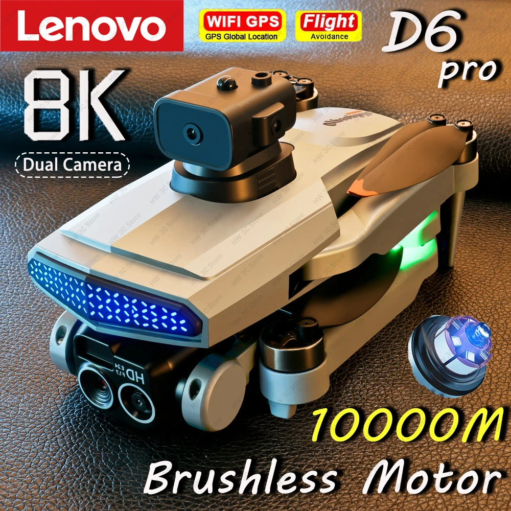 Lenovo D6 PRO Drone Professional WIFI GPS Brushless Motor Dual Camera 8K HD Aerial Photography Obstacle Avoidance UAV Toys NEW