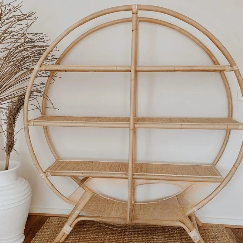 

Rattan Shelf Vintage Screen Partition Cabinet New Chinese Zen Chinese Round Shelves