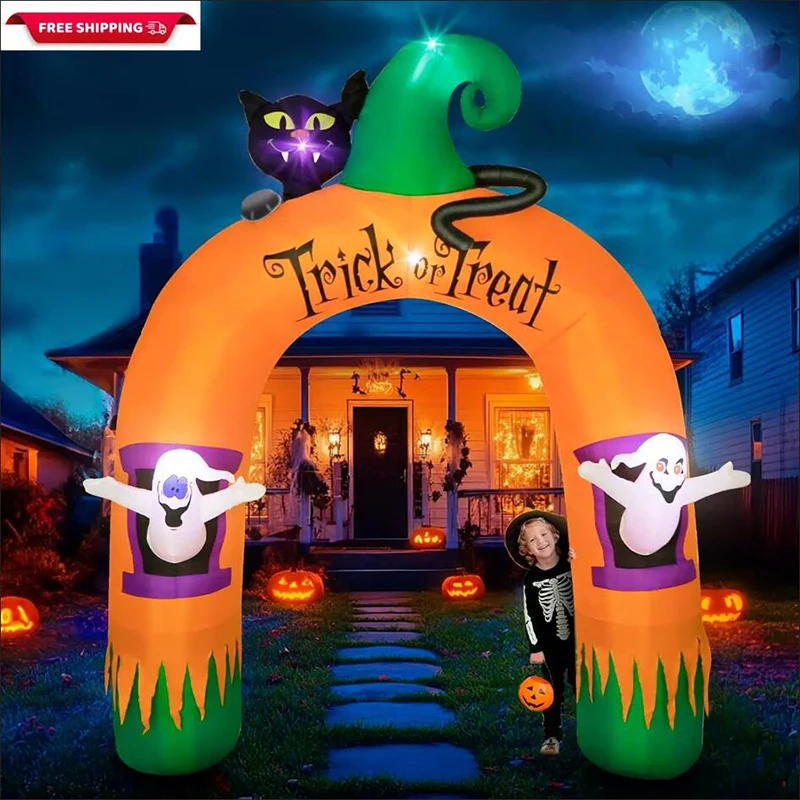 Arco inflable de Halloween con Gato Negro, decoraciones iluminadas para fiesta de Halloween, juguetes hinchables, 10 pies