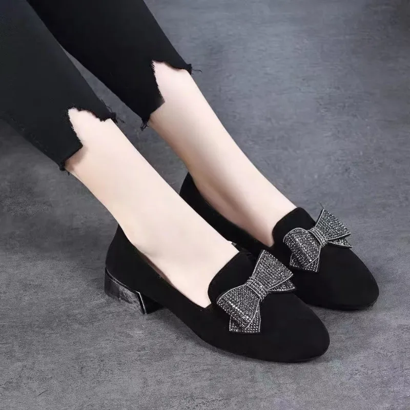 Sepatu Loafer Wanita Model Terbaru 2025, Hitam, Modis, Hak Rendah, Ujung Bulat, Kasual