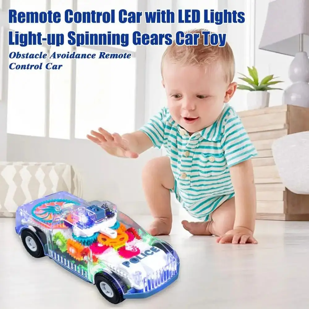 1Pcs New Spinning Gears Light Up Car LED Lights Music with Universal Wheels Police Car Colorful Transparent Car Model for