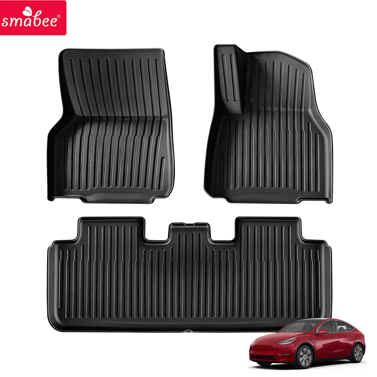 Smabee Right Drive for Tesla Model Y 2021-2024 Car Floor Mats TPE 3D Foot Pad Waterproof All Weather Car Accessories Black