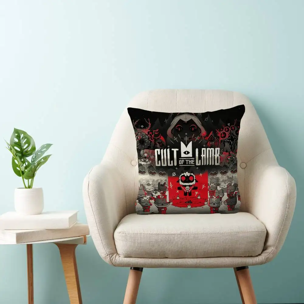 Anime Cult of the Lamb Cushion Cover Car Throw Pillow Case For Sofa Car Christmas Gift 40x40cm 45x45cm