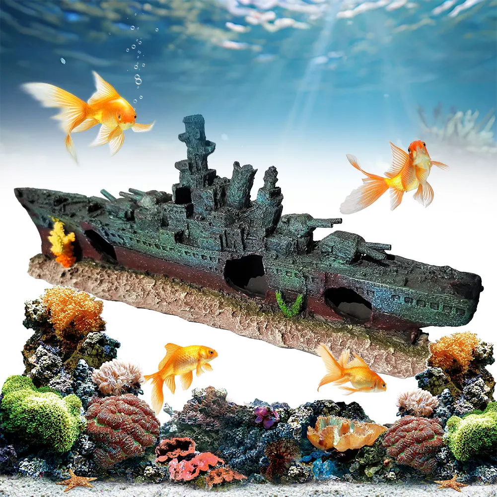 

Декоративный корабль-пират из смолы для аквариума, многофункциональное украшение в виде затонувшего корабля, декор для аквариумных пещер и аксессуары для декора.