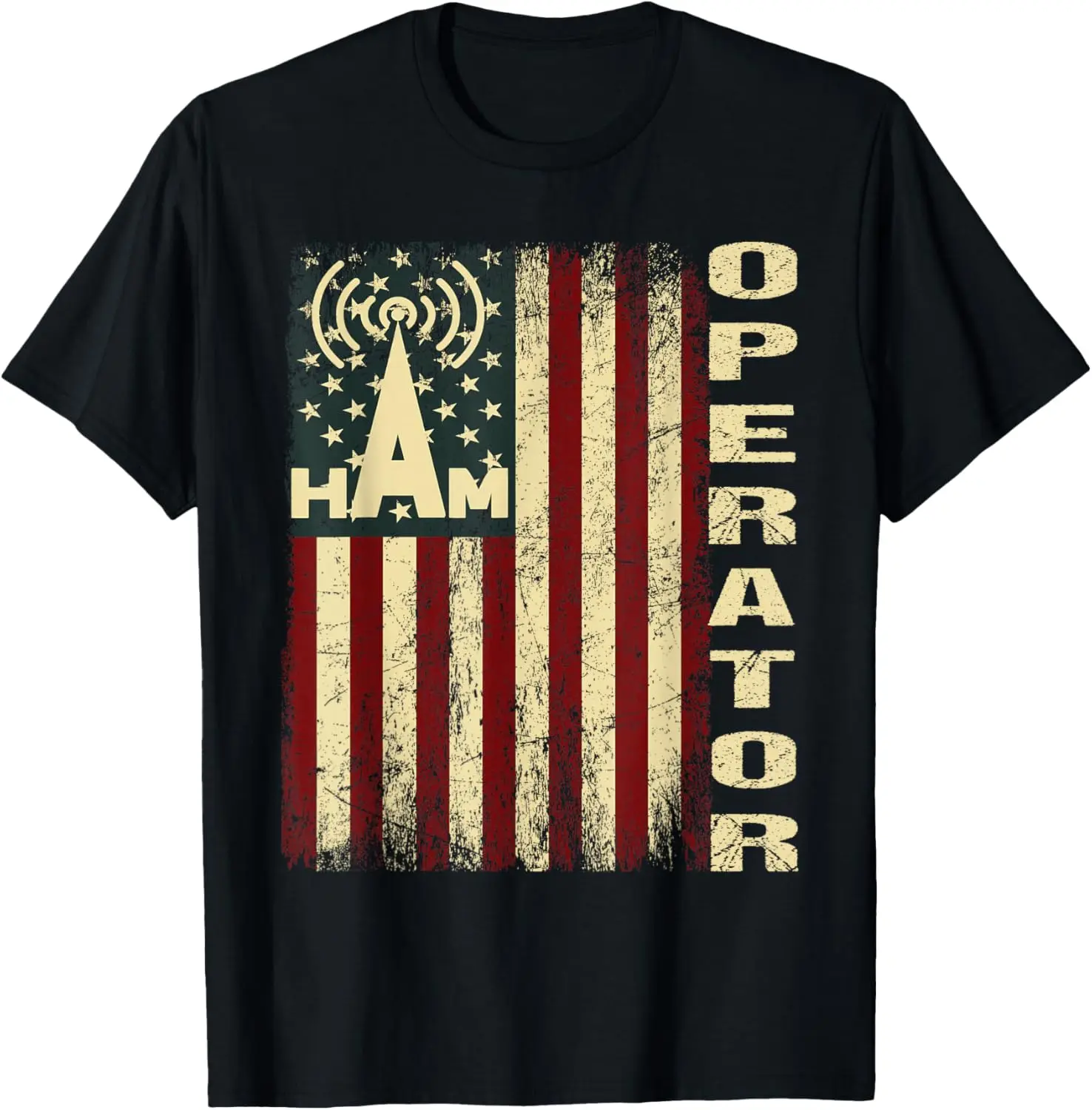 Ham Radio Operator American Flag Distressed Graphic Tee Shirt Men Casual Cotton