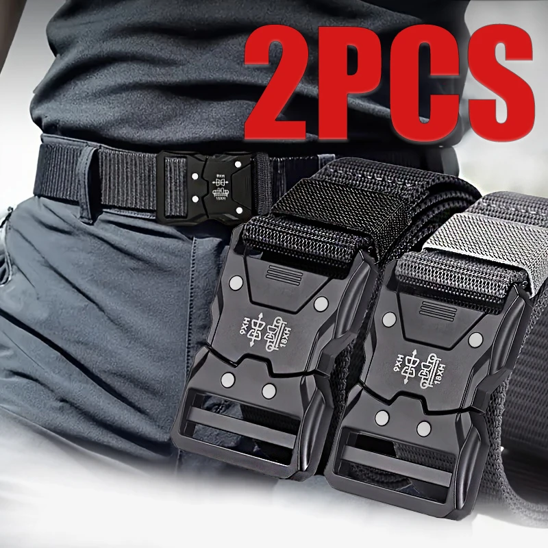 2pcs Fashion Men's Canvas Belt Simple Men's Outdoor Adventure Multi-function Belt Suitable For Youth Casual Shorts Belt