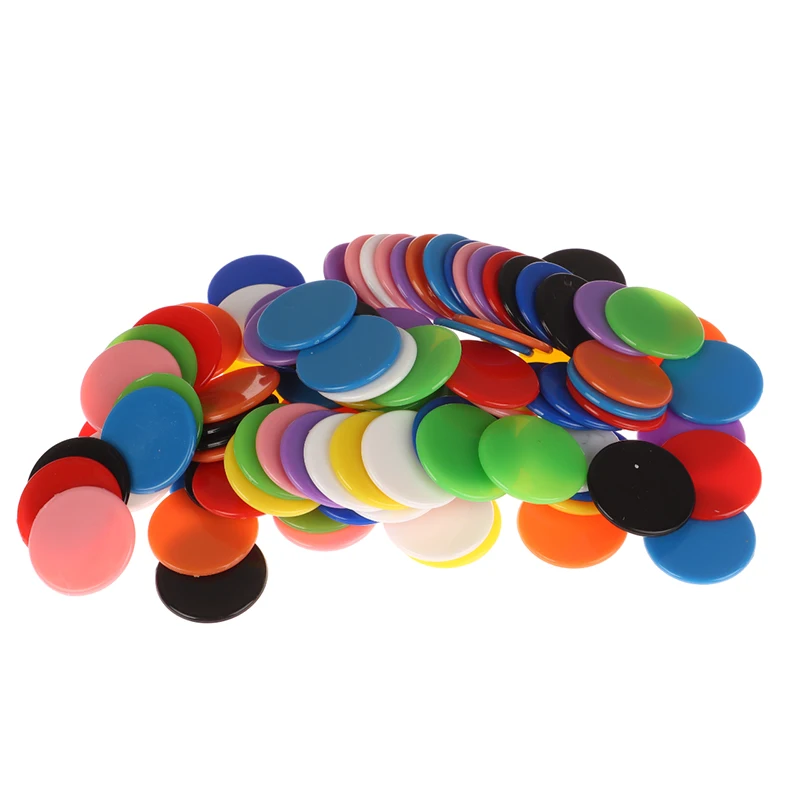 100 Stuks 25MM Montessori Leren Onderwijs Wiskunde Speelgoed Plastic Poker Chips Bingo Chip Markers Token Family Club Party Tellen speelgoed