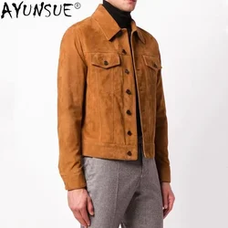 AYUNSUE Genuine Leather Jacket Men 2021 Real Cow Suede Coat Man Spring Autumn Vintage Men's Jackets Veste Cuir Homme KJ6996