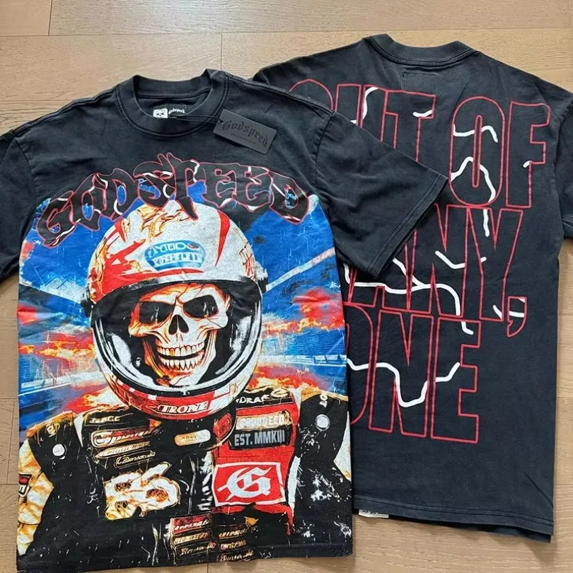 Good Quality God Speed Racing Skeleton Fashion T-shirt Men Godspeed Short Sleeve Women Streetwear Loose Casual Tee Shirts