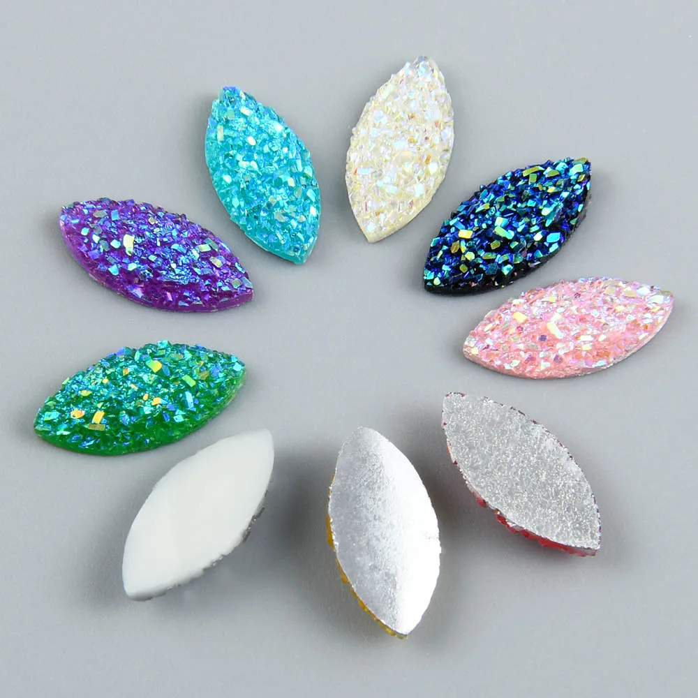 80pcs 9*18mm Marquise Shape Bump Ore Surface AB Flatback Resin Rhinestones Beads Wedding Applique Ornament Hairpin Accessories