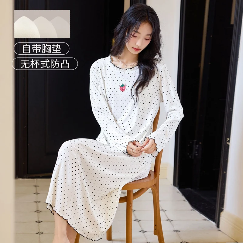 

2025 Autumn Long Sleeve 100% Cotton Print Nightgowns for Women Korean Loose Sleepwear Night Dress Nightdress Ladies Home Nighty