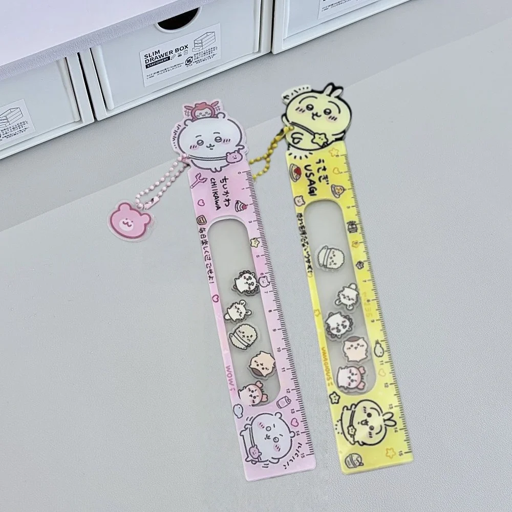 Anime Chiikawa Cute Sliding Ruler With Pendant 15cm Clear Acrylic Straight Ruler For Journal Drawing Sketching School Supplies view 5
