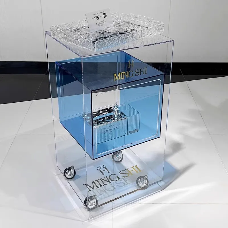 High-grade Acrylic Transparent Barber Shop Tool Cabinet, Special Hair Salon Rack, Movable Tool Cart