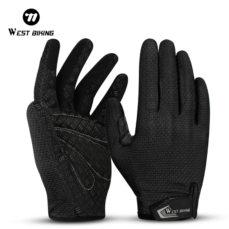 

WEST BIKING Full Finger Gloves Breathable Motorcycle Gloves Unisex Touch Screen Shock-absorbing Gloves for Outdoor Cycling