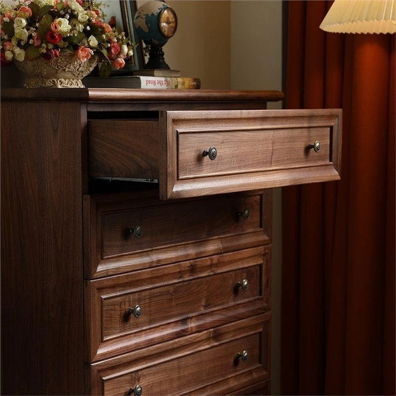 American all-solid wood chest of drawers, black walnut chest of drawers, retro storage cabinet, locker, living room side cabinet