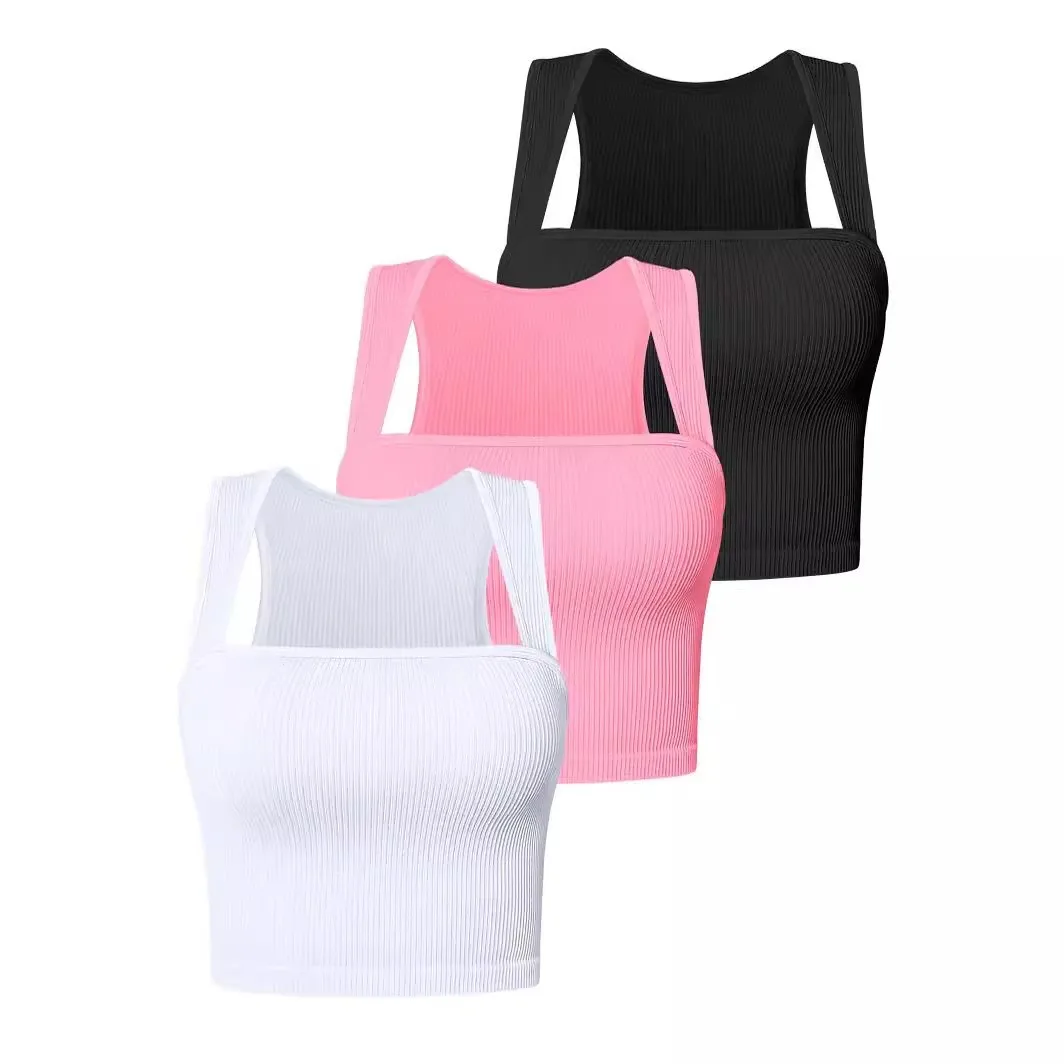 Crew Neck Short Length Fitted Silhouette Top with Ribbed Detailing and Slight Stretch for Women in Western Style Tanks Top