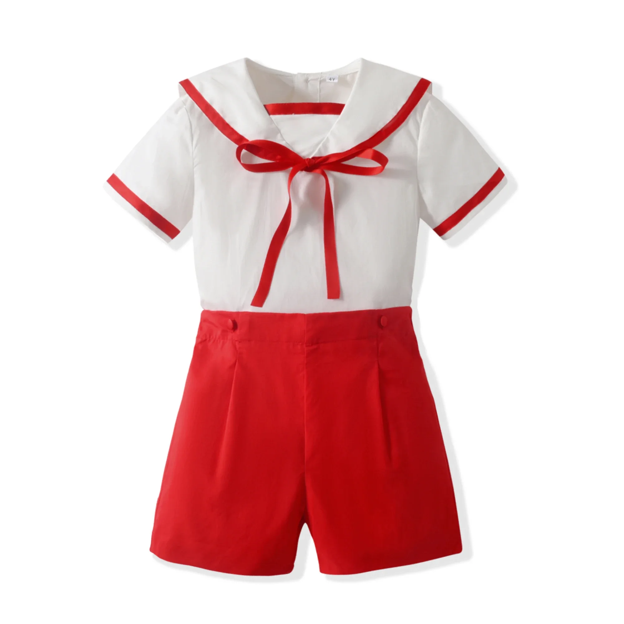 

Summer Mariner Collar Short Sleeve Baby Boy Two Piece Set Casual Toddler Kids Boys Top Shorts Outfits Children Clothing with Bow