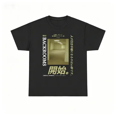 Backrooms Liminal Horror Japanese Warning Text Weirdcore Graphic Cotton Unisex Short Sleeve Tee Print