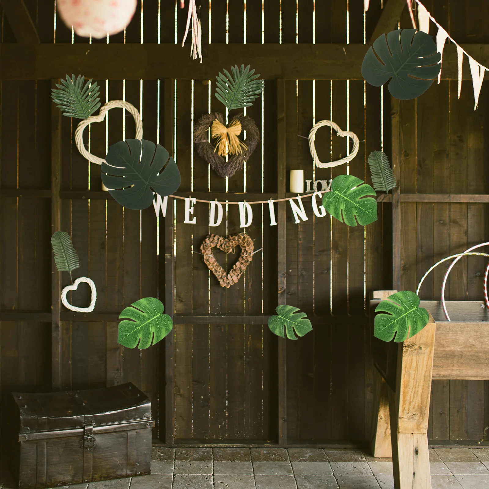 30 قطعة ديكور النباتات الاستوائية أوراق اصطناعية فو Monstera محاكاة أوراق الزينة للمنزل الشاطئ حفلة صور خلفية الزفاف #6