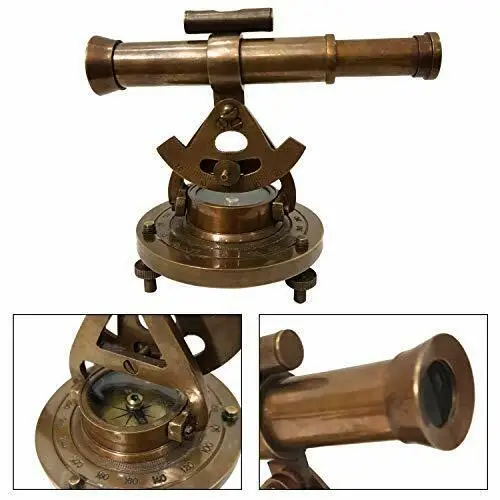 Antique Brass Nautical  Telescope Compass Surveying Theodolite Marine Table Decor