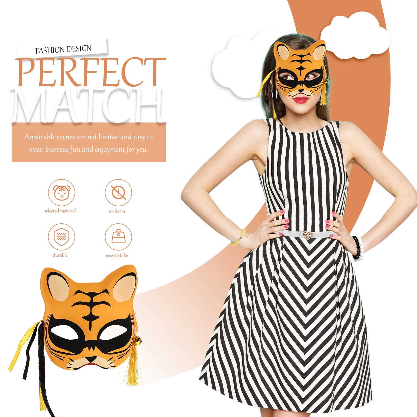 

Half Face Tiger Mask Luminous Party Cosplay Costume Mask Adult Unisex Non-Slip Strap Festival Bar Decor Prop 3D Design