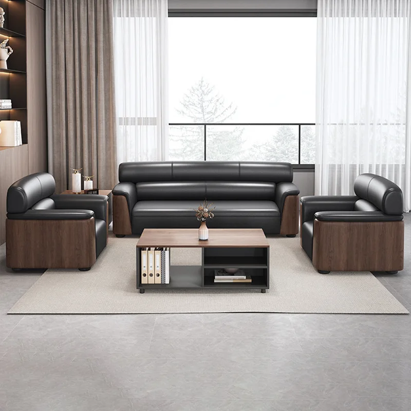 Office sofa, leather business lounge area, VIP reception sofa coffee table combination set