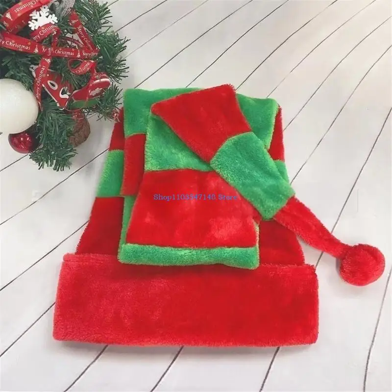 

P88B Long Christmas Santa Hats for Family Home Decors Stripe Plush Santa Hats Festival Props Holiday Celebration House Ornament