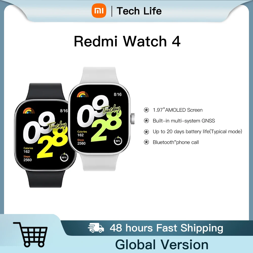 Global Version Redmi Watch 4 Large 1.97'' AMOLED Display GPS GNSS Smartwatch Bluetooth Phone Call Smart Sleep Monitoring