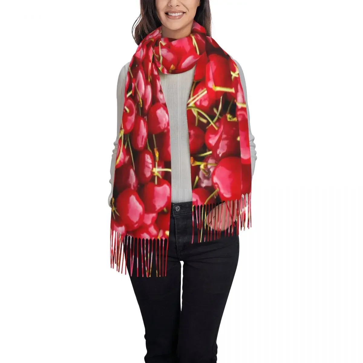 Warm Soft Scarf Winter Red Cherries Print Shawls and Wrap Cute Fruits New Design Bandana Men Women Casual Headwear Scarves