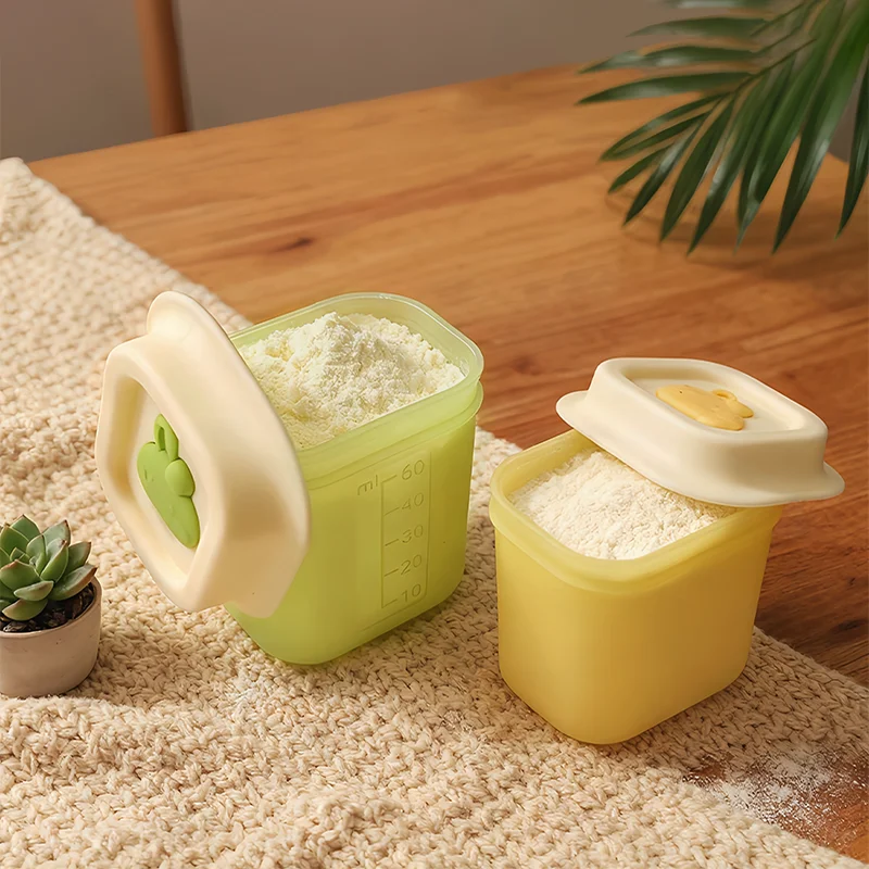 

4pcs for kids food feeding, baby milk powder, with the cute pattern rabbit, 4 small boxes a set for storage food
