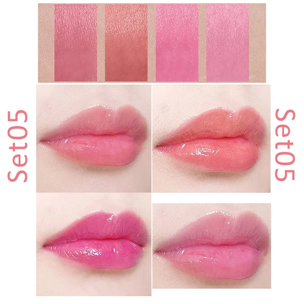 4Pcs/Set Temperature Color Change Lipstick Non-stick Cup Creme Shimmer Glitter Lip Gloss Makeup Waterproof Matte Lipstick Gift
