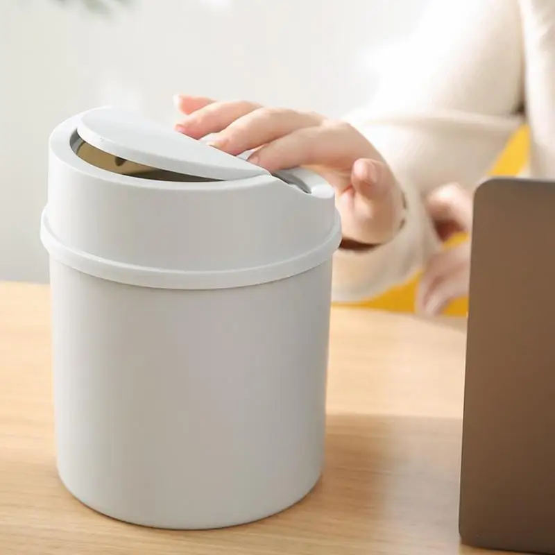 Mini Desktop Bin Small Trash Can Tube With Cover Bedroom Trash Garbage Can Clean Kitchen Storage Box Home Office Desk Dustbin