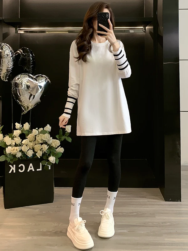 

Loose Long Sleeve T-Shirt Women's Casual Comfortable Fashion Anti-Aging Loose Slimming Top Street Style round Neck Mid-Length
