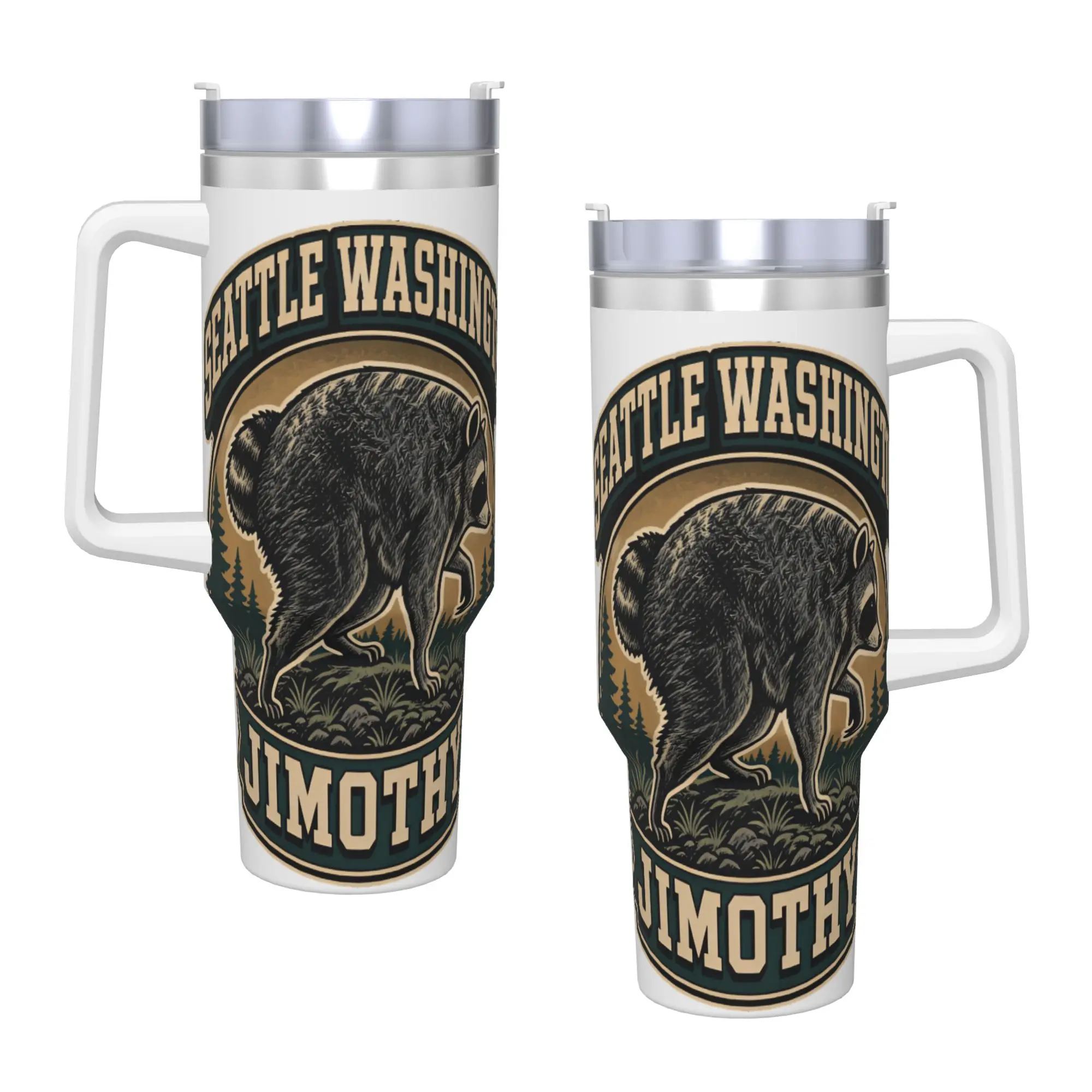 Jimothy Raccoon Seattle Washington Stainless Steel Tumbler  Beach Mugs Cup Large Thermal Mug Heat Preservation  Water Bottle
