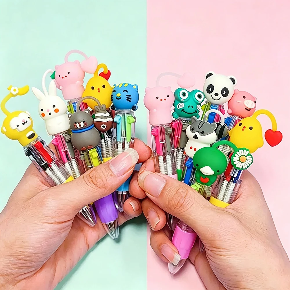 

10Pcs/Lot Cute 3D Cartoon Animal Ballpoint Pen 4 Colors Retractable Mini Pens Kawaii Panda Rabbit Pig Frog Kids Stationery Gift