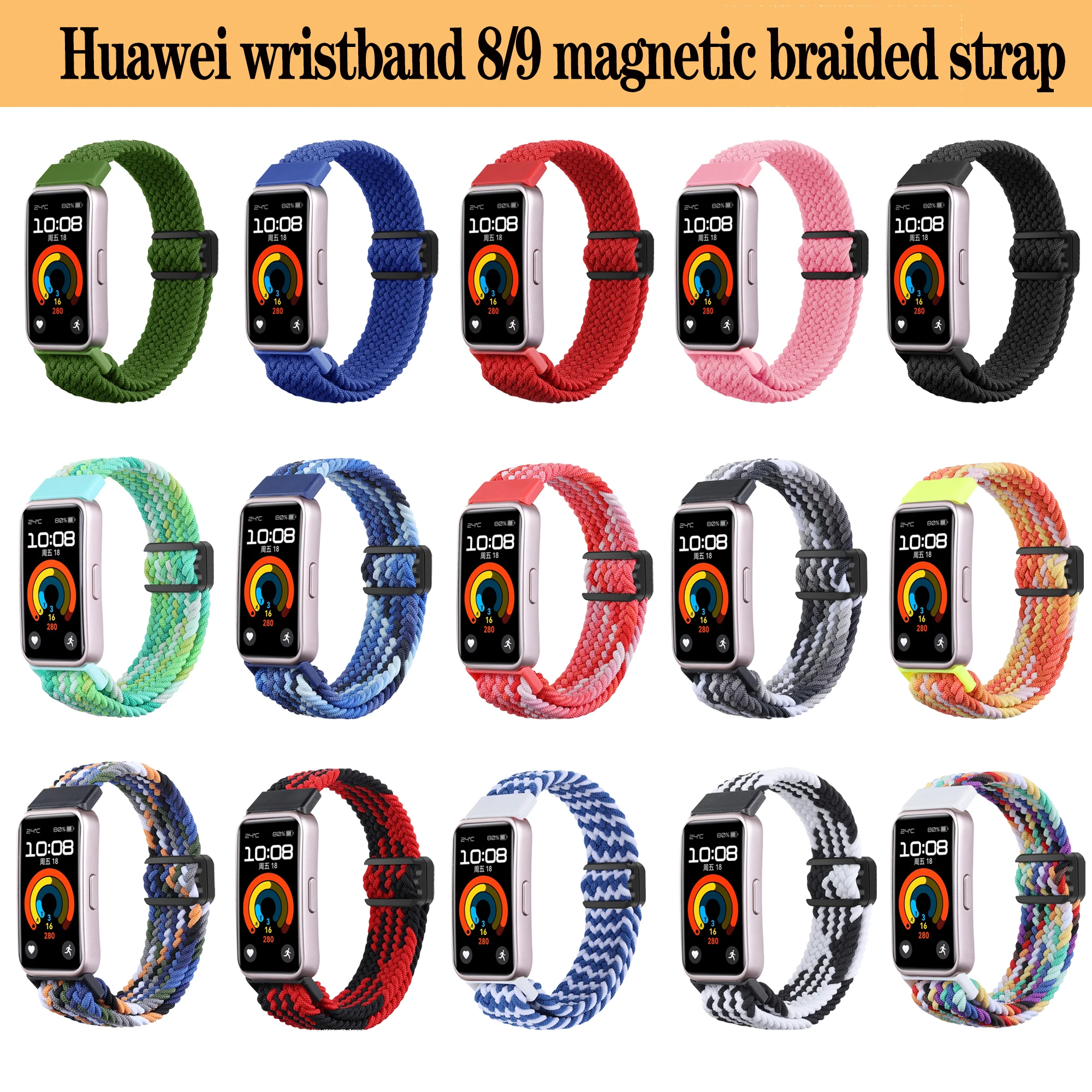 Pleciony pasek do zegarka Huawei Band 8 9 Elastyczna nylonowa pętla Solo Regulowany pasek do zegarka Bransoletka z klamrą magnetyczną do paska