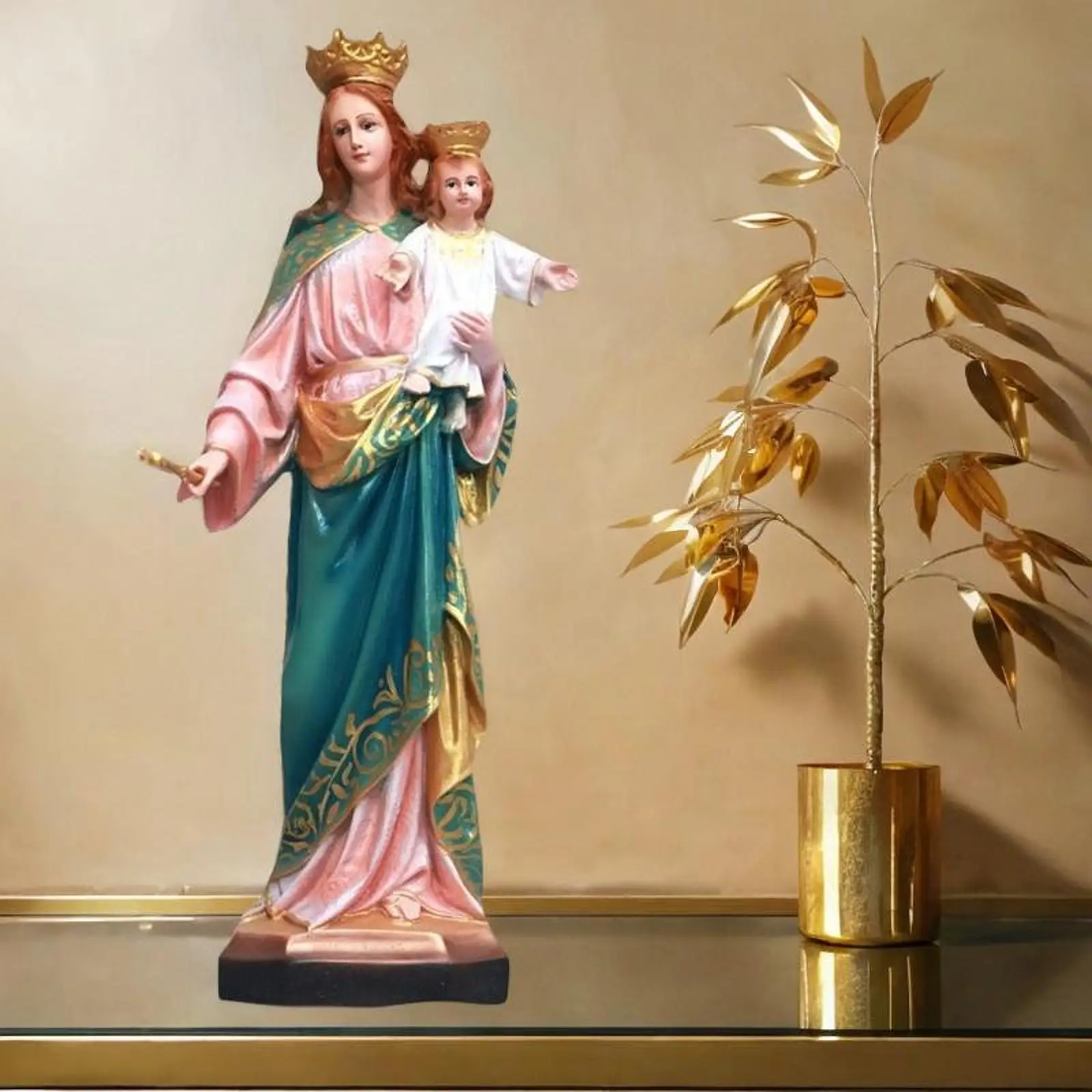 Virgin Mary Baby Jesus Statue Collection Figurine for Office Church Ornament