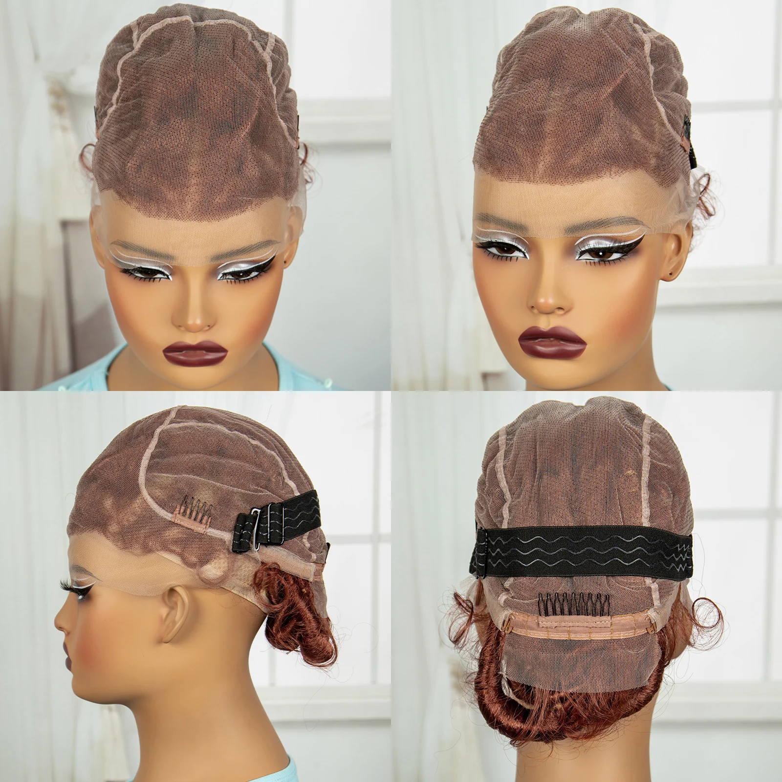 Pelucas trenzadas de encaje completo sintético, trenzas en caja sin nudos, pelucas trenzadas Bantu de color naranja jengibre con pelo de bebé para mujeres negras