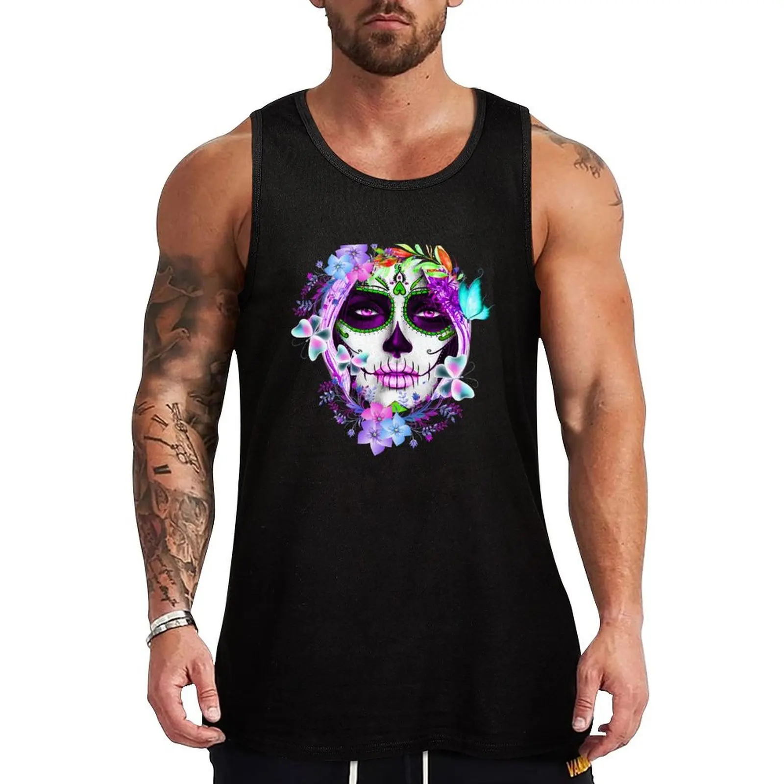 Catrina, Mexican Sugar Skull Girl Tank Top Modern Print Tank Top Contemporary Graphic Shirt