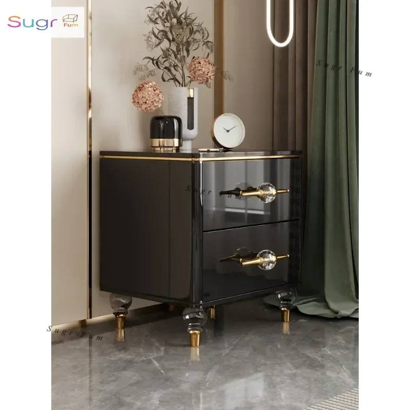

Simple modern bedroom bedside table light luxury high-end home Italian master bedroom black small bedside table narrow new model