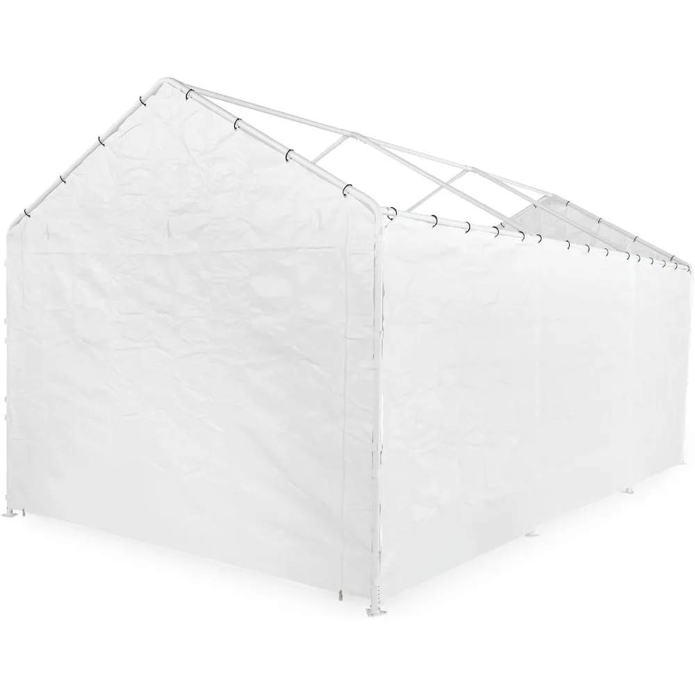 Carport Replacement Sidewall Tarp for 12×20, 8 Legs Carport Frame Tent Garage, White(Top and Frame Not Included)