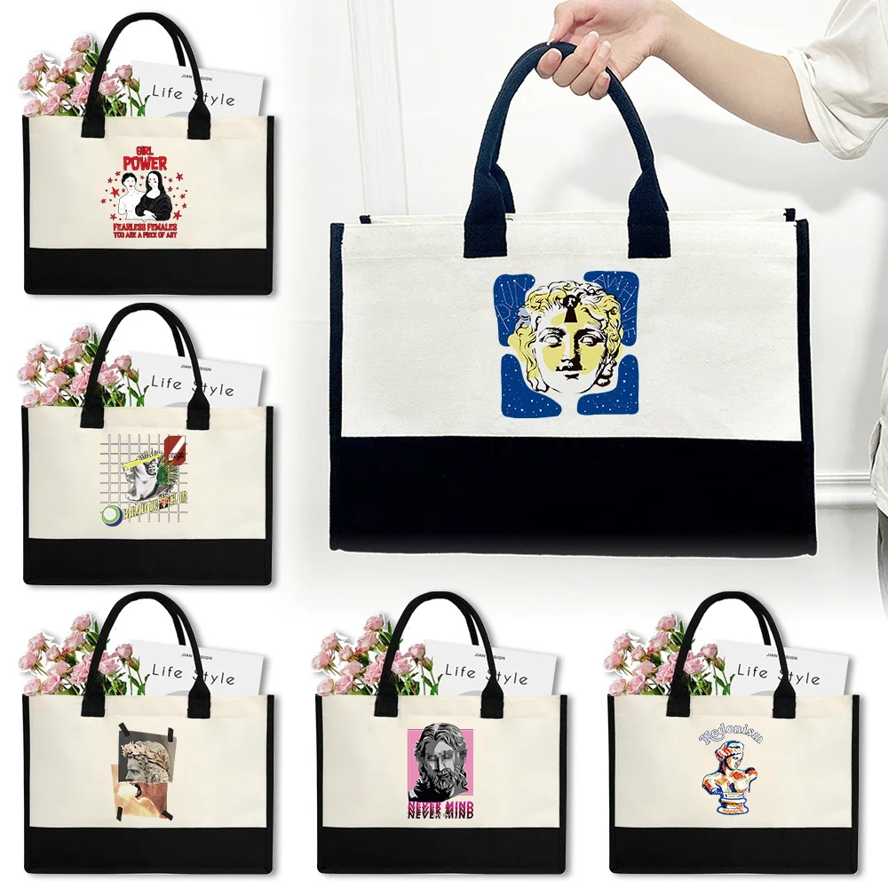 

Commuting Bags Vintage Jute Bags Reusable Canvas Bag Handbag Simplicity Imitation Sacks Tote Storage Bag Sculpture Pattern