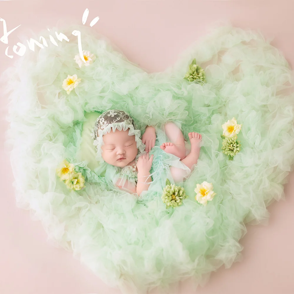 Baby Costume Green Lace Dresses Printed Hat Pillow 3pcs/Set  Baby Girl Shooting Outfits Butterfly Wings Mesh Blanket Photo Props